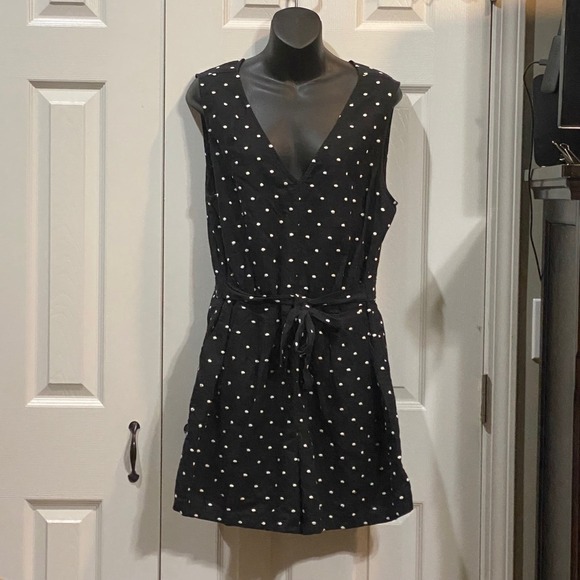 LOFT Black Polka Dot Sleeveless‎ Dress V Neck Tie Waist Casual Party Career - Picture 2 of 4
